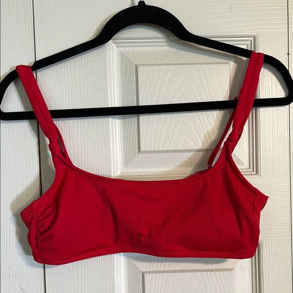 XHILARATION Red Swim Bikini Top Knot Ribbed Padded Adjustable Beach Pool Large - Picture 2 of 6